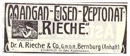 original Werbung - 1907 - Dr. A. Rieche & Co in Bernburg , Kur , Arzt , Krankenhaus !!