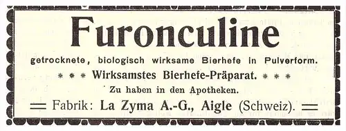 original Werbung - 1907 - La Zyma AG in Aigle , Schweiz , Bierhefe , Kur , Arzt , Krankenhaus !!