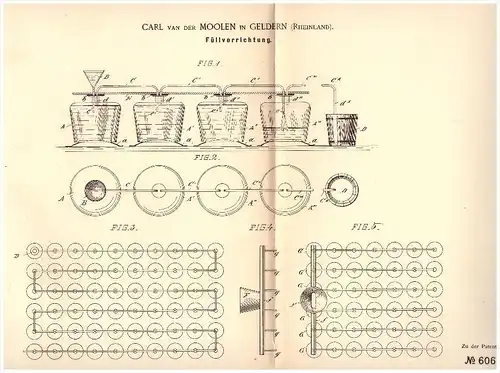 original Patent - Carl van der Moolen in Geldern , 1891 , Füllapparat , Alkohol , Bier , Wein , Flaschen !!