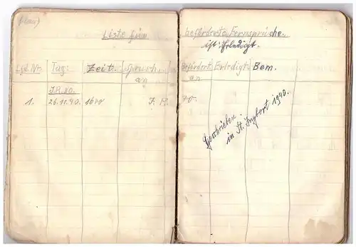 Tagebuch - Fernmeldetechniker , bis März 1945 , Wehrmacht , Lepke in Meldorf / Holstein , Elektriker , St. Ingbert !!!