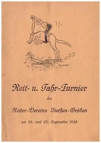 Reitverein Siethen - Gröben , 1938  , Programm - Ausschreibung , Ludwigsfelde , Pferde , Reiten , Pferderennen mit SS