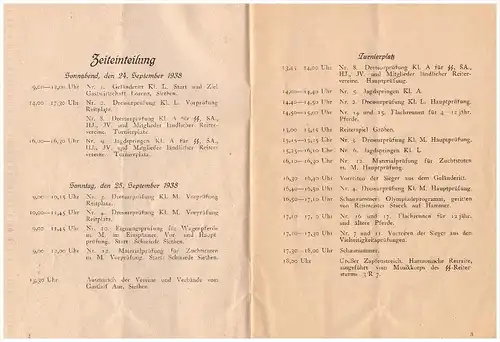 Reitverein Siethen - Gröben , 1938  , Programm - Ausschreibung , Ludwigsfelde , Pferde , Reiten , Pferderennen mit SS