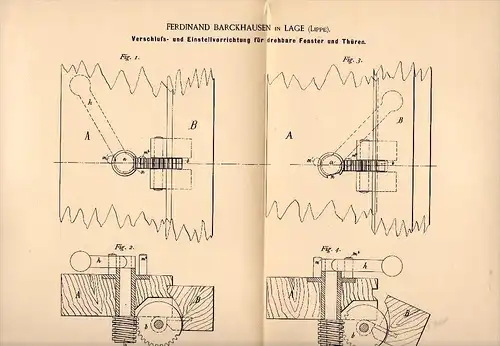 Original Patentschrift - F. Barckhausen in Lage , Lippe , 1889 , drehbare Fenster und Türen , Fensterbau , Tischlerei !!