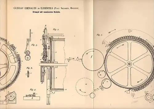 Original Patentschrift - Gustav Ebenauer  in Elisenfels b. Arzberg ,1889 , Apparat für Spinnerei , Spinnrad , Textilien
