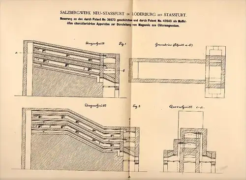 Original Patentschrift - Salzbergwerk in Löderburg b. Staßfurt , 1889 , Muffelofen für Magnesia und Chlormagnesium !!!