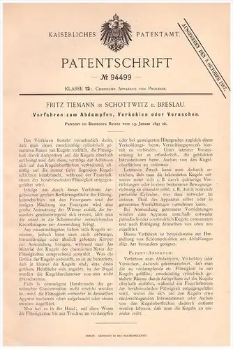 Original Patentschrift - F. Tiemann in Schottwitz / So&#322;tysowice b. Breslau ,1897, Verfahren zum Verkohlen und Veras