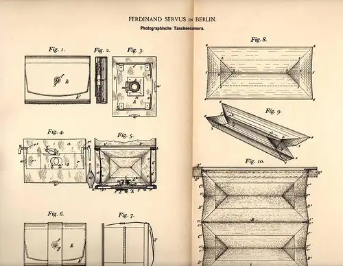 Original Patentschrift - F. Servus in Berlin , 1891 , photographische Taschen - Camera , Kamera , Photographie !!!