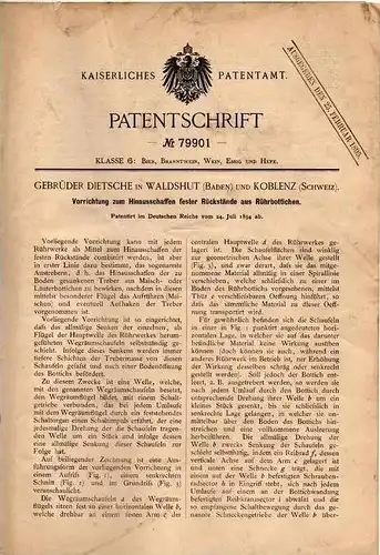 Original Patentschrift - Gebr. Dietsche in Koblenz / Schweiz , 1894 , Apparat für Brauerei , Rührwerk , Bier , Alkohol !