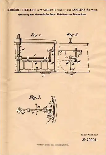 Original Patentschrift - Gebr. Dietsche in Koblenz / Schweiz , 1894 , Apparat für Brauerei , Rührwerk , Bier , Alkohol !