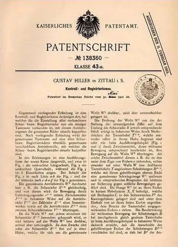 Original Patentschrift - G. Hiller in Zittau i.S., 1901 , Kontroll- und Registrierkasse , Kasse , Sparkasse !!!