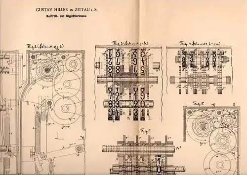 Original Patentschrift - G. Hiller in Zittau i.S., 1901 , Kontroll- und Registrierkasse , Kasse , Sparkasse !!!