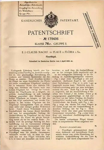 Original Patentschrift - E.J. Clauss in Plaue b. Flöha i. Sa. , 1906 , Flyerflügel !!!