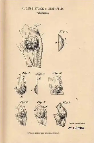 Original Patentschrift - A. Stock in Elberfeld , 1900 , Former für Taille , Taillenformer , Wuppertal , Korsett , Corset