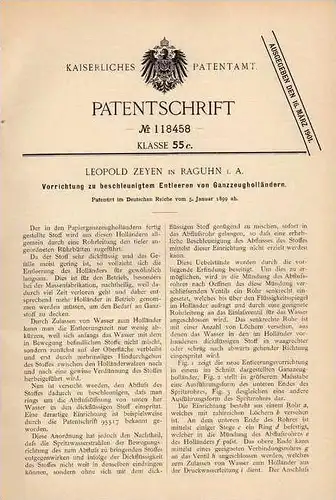 Original Patentschrift - L. Zeyen in Raguhn i.A. , 1899 , Ganzzeugholländer für Papier !!!