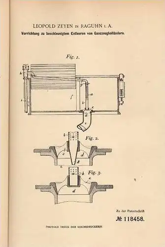 Original Patentschrift - L. Zeyen in Raguhn i.A. , 1899 , Ganzzeugholländer für Papier !!!
