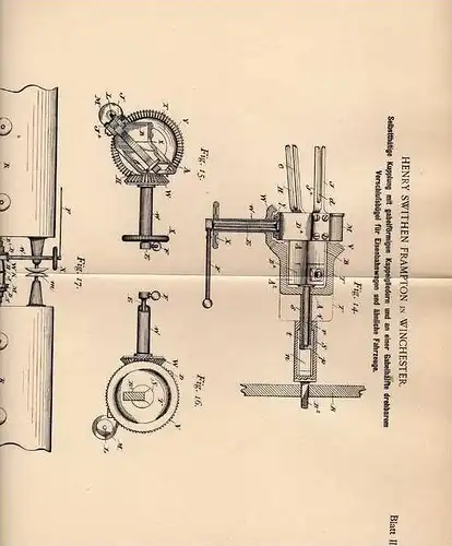 Original Patentschrift - H. Frampton in Winchester , 1899 , Kupplung für Eisenbahn , Train , Lokomotive !!!