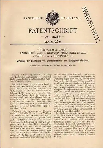 Original Patentschrift - Farbwerke AG Huguenin & Co in Hüningen i.E. und Basel , 1900 , Darstellung von Säuren !!!