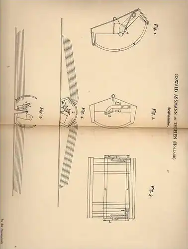 Original Patentschrift - O. Assmann in Tegelen , 1895 , Briefsammler , Post , Brief  !!!