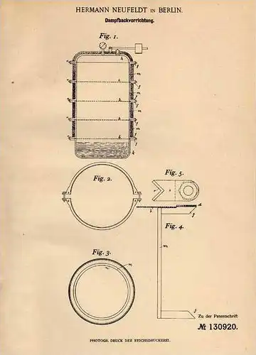 Original Patentschrift - Backofen , Dampfbackofen , 1901 , H. Neufeldt in Berlin , Bäcker , Bäckerei !!!