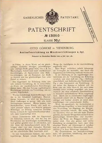 Original Patentschrift - O. Göricke in Vienenburg b. Goslar , 1901 , Mischapparat für Lebensmittel , Nahrung !!!