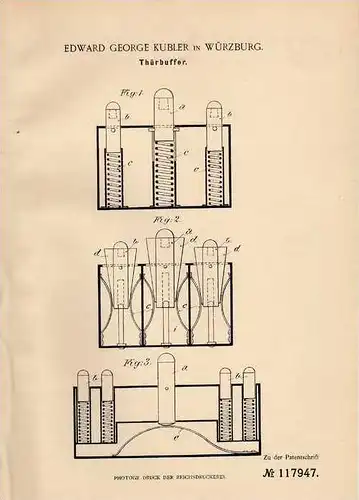 Original Patentschrift - E. Kuber in Würzburg , 1899, Thürbuffer , Tür , Tischler !!!