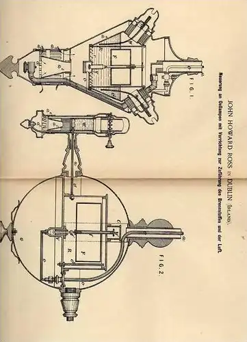 Original Patentschrift -J. Ross in Dublin , Irland , 1887 , Oellampe mit Brennstoff , Lampe , Ireland !!!
