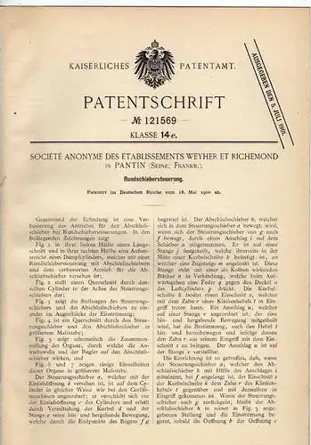 Original Patentschrift - W. et Richemond in Pantin , Seine , 1900, Rundschiebersteuerung , Dampfcylinder !!!