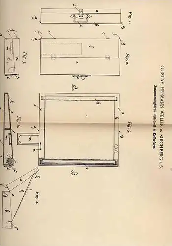 Original Patentschrift - G. Weller in Kirchberg i. S. , 1900, Reißbrett in Kofferform !!!