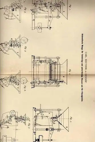 Original Patentschrift - C. Reuther in Hennef , 1881, Automatische Waage !!!