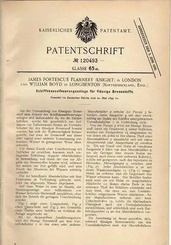 Original Patentschrift - W. Boyd in Longbenton und London , 1899 , Feuerung für Schiffe , Boat !!!
