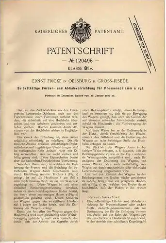 Original Patentschrift - E. Fricke in Oelsburg b. Gross Ilsede , 1900, Förderband , Fördrvorrichtung !!!