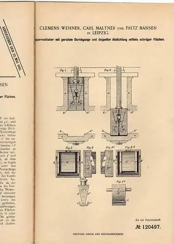 Original Patentschrift - F. Bansen in Leipzig ,1900 , Sperrschieber !!!