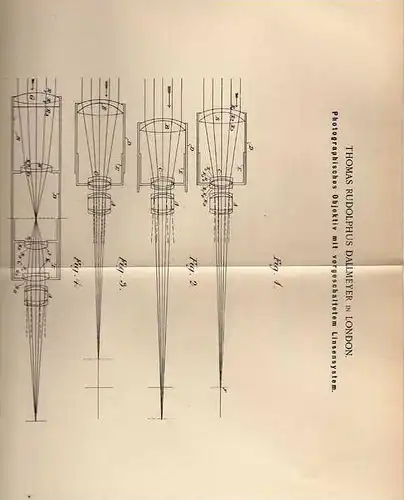 Original Patentschrift - Photographie , Objektiv , Linse , 1899 , Th. Dallmeyer in London !!!