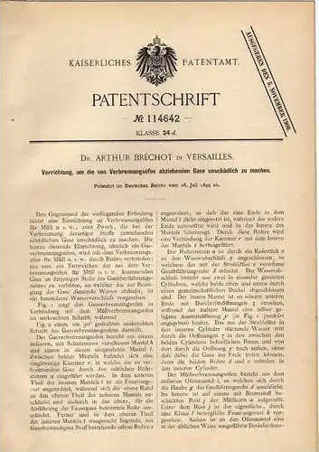 Original Patentschrift - Dr. A. Bréchot dans Versailles , 1899 , incinérateur inoffensif  !!!
