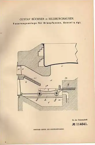 Original Patentschrift - G. Büchner in Hildburghausen , 1899 , Feuerungsanlage , Heizung , Heizungsbau !!!