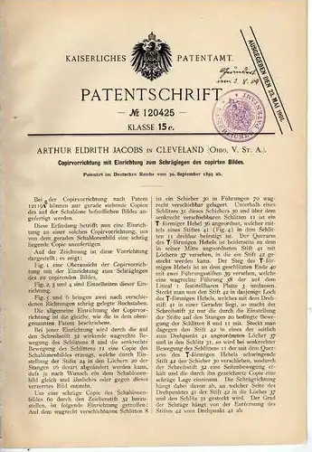 Original Patentschrift - Kopierer für Bilder , 1899 , A. Jacobs in Cleveland , Ohio !!!