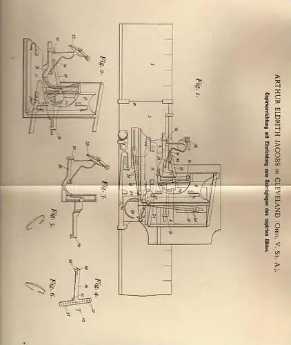 Original Patentschrift - Kopierer für Bilder , 1899 , A. Jacobs in Cleveland , Ohio !!!