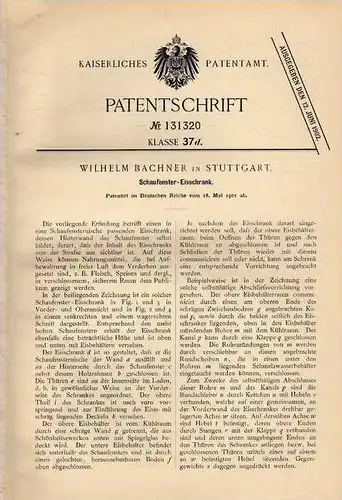 Original Patentschrift - W. Bachner in Stuttgart ,1901, Schaufenster - Eisschrank !!!