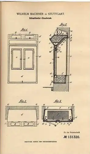 Original Patentschrift - W. Bachner in Stuttgart ,1901, Schaufenster - Eisschrank !!!