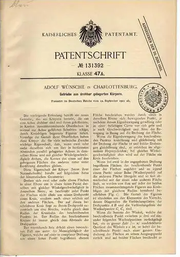 Original Patentschrift - A. Wünsche in Charlottenburg ,1901,  drehbares Getriebe , Automobile , Berlin  !!!