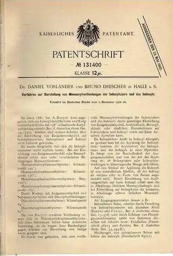 Original Patentschrift - B. Drescher in Halle a. Saale , 1900 ,Chemie , Säureverbindungen !!!