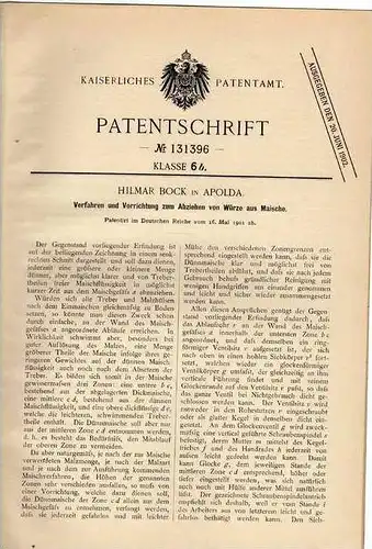 Original Patentschrift - H. Bock in Apolda ,1901 , Maische - Abzieher , Brauerei , Brauen , Bier !!!