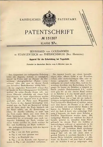 Original Patentschrift - B. v. Goldammer in Stangenteich b. Friedrichsruh ,1900, Photographica , Fotoapparat , Hamburg !