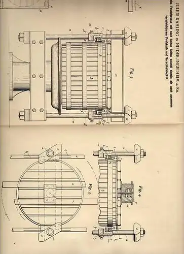 Original Patentschrift - J. Kahling in Nieder- Ingelheim a. Rhein ,1900, Fruchtpresse , Obstbau , Presse !!!