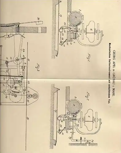 Original Patentschrift - G. Apel in Grünau i. Mark , 1901, Saiteninstrument , Musikinstrument , !!!