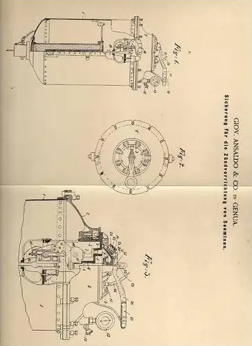 Original Patentschrift - G. Ansaldo & Co in Genua , 1899 , Seemine Zündvorrichtung , Mine !!!