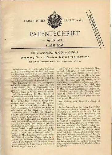 Original Patentschrift - G. Ansaldo & Co in Genua , 1899 , Seemine Zündvorrichtung , Mine !!!