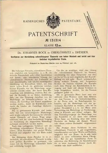 Original Patentschrift - Dr. J. Bock in Oberlössnitz b. Dresden , 1901 ,Herstellung v. Tonerde , Abbau !!!