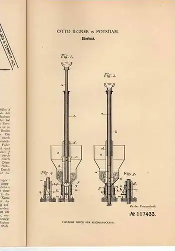 Original Patentschrift - O. Ilgner in Potsdam ,1900, Säestock , Landwirtschaft , Gartenbau !!!