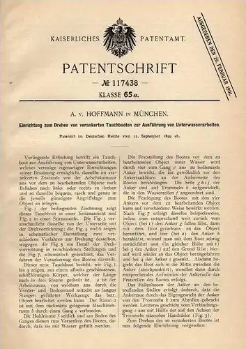 Original Patentschrift - A.v. Hoffmann in München ,1899 , Tauchboot , U-Boot , Boot !!!